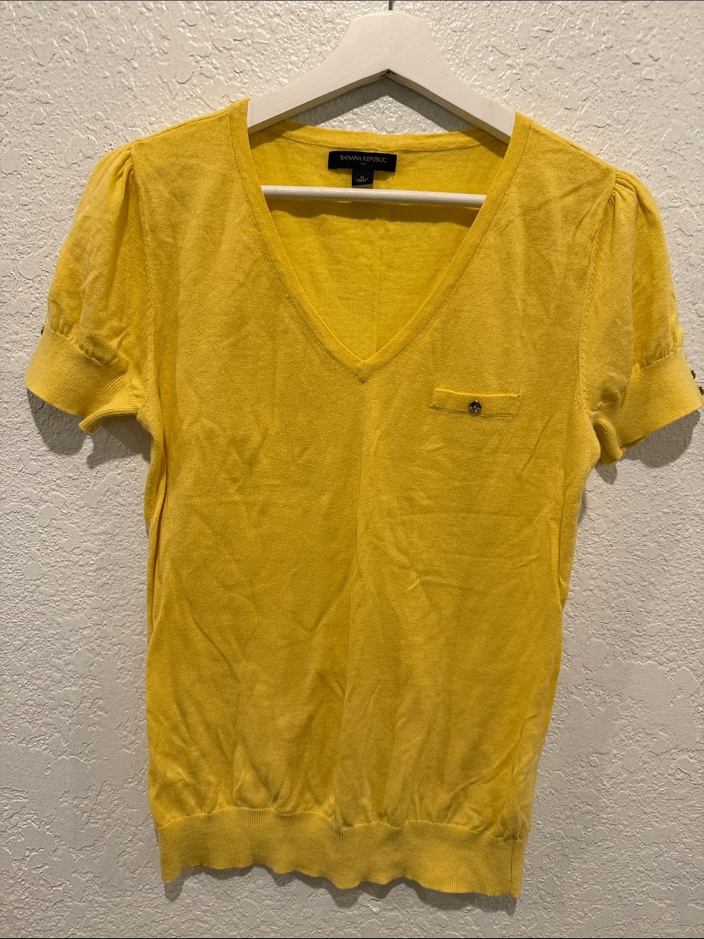 Banana Republic Bright Yellow V‑Neck Short Sleeve Knit Top